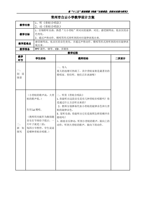 一年级音乐下册  《青蛙合唱队》
