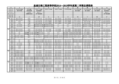 2015年春学期总课程表(1)