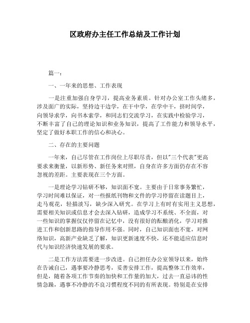 【工作总结范文】区政府办主任工作总结及工作计划