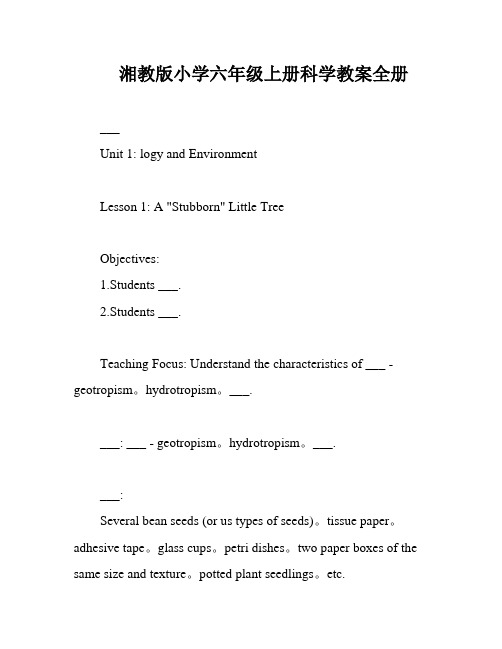 湘教版小学六年级上册科学教案全册