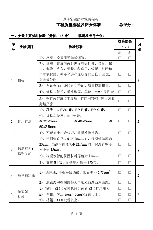 中央空调工程质量检验及评分标准