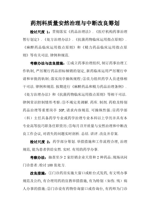 药剂科质量安全管理与持续改进方案