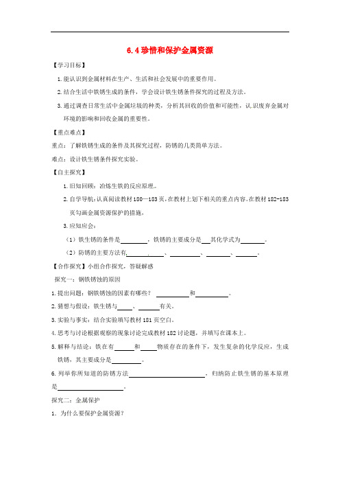 九年级化学下册6.4珍惜和保护金属资源精品学案(新版)粤教