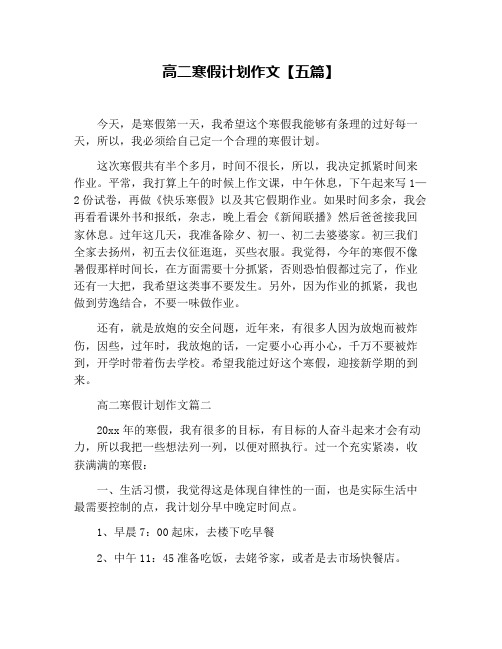 高二寒假计划作文【五篇】