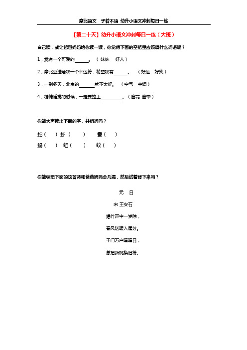 【第二十天】幼升小语文冲刺每日一练(大班)