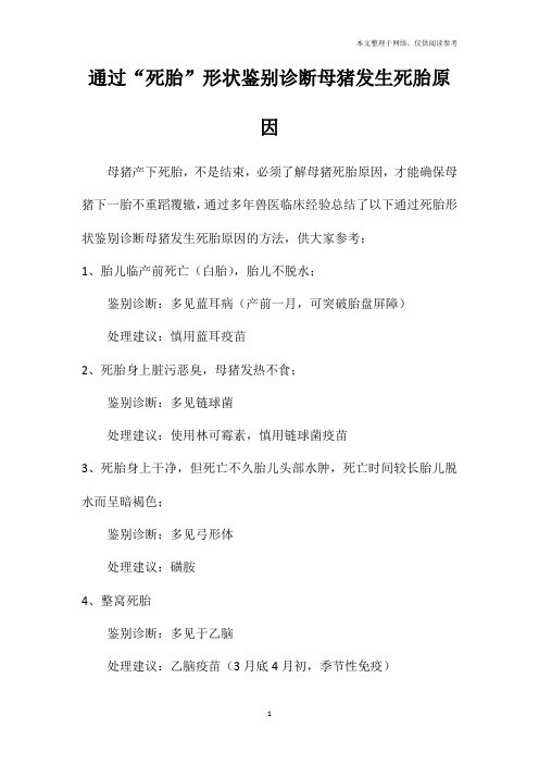 通过“死胎”形状鉴别诊断母猪发生死胎原因
