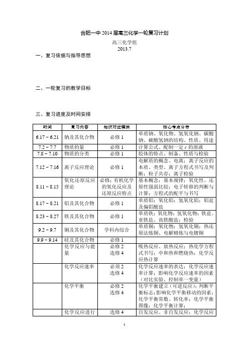 2014届化学一轮复习计划