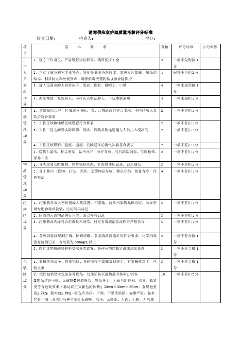 消毒供应室护理质量考核评分标准