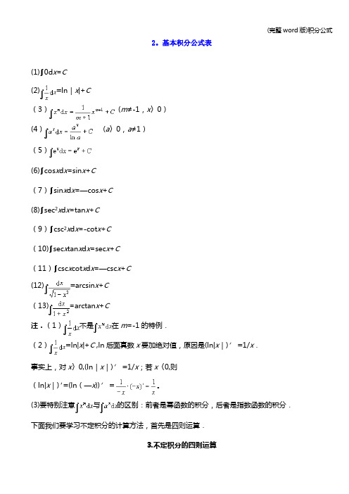 (完整word版)积分公式