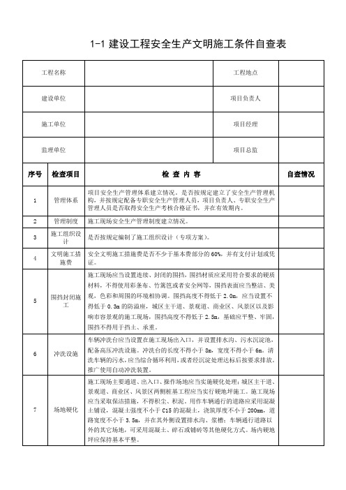 1-1建设工程安全生产文明施工条件自查表