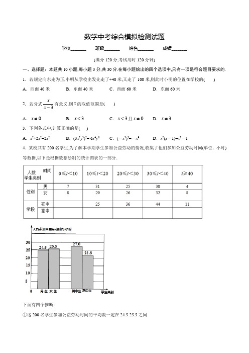 中考数学仿真模拟测试(带答案解析)