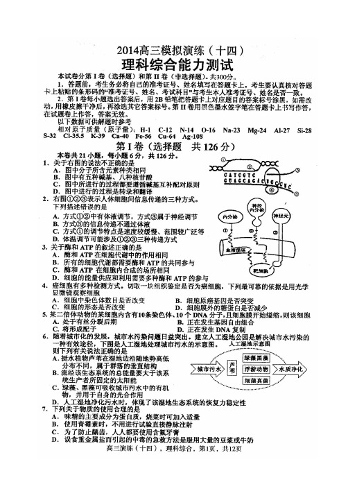 邯郸市2014年高三第一次模拟考试理科综合能力测试含答案