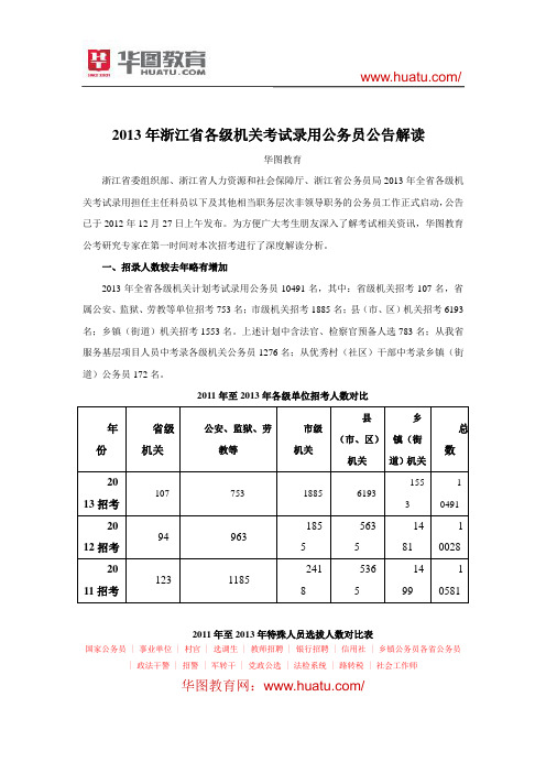 2013年浙江省各级机关考试录用公务员公告解读