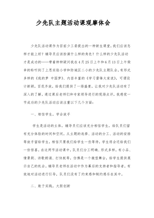 少先队主题活动课观摩体会