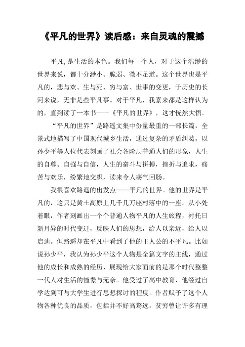 《平凡的世界》读后感：来自灵魂的震撼_1