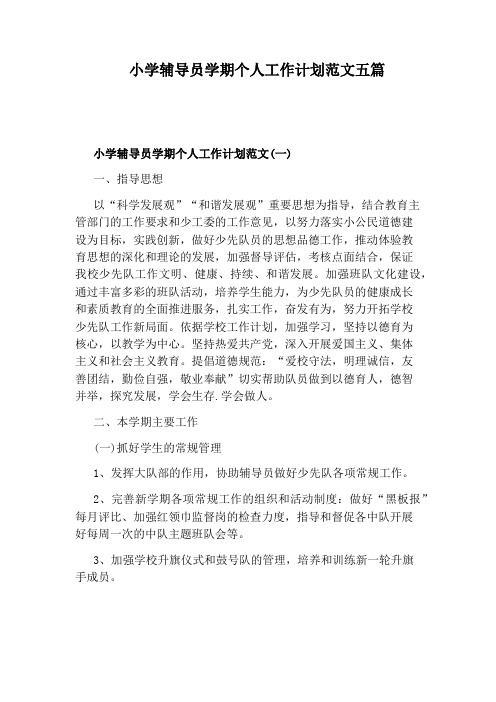 小学辅导员学期个人工作计划范文五篇