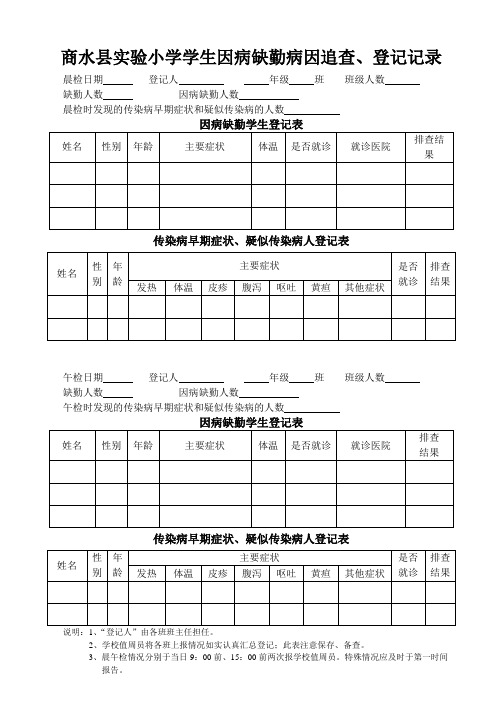 学生因病缺勤病因追查、登记记录表