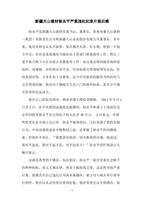 新疆天山建材徐永平严重违纪纪录片观后感