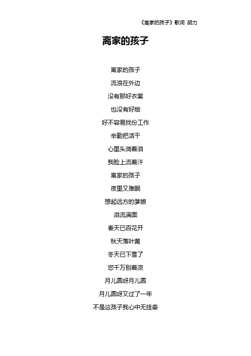 《离家的孩子》歌词 胡力