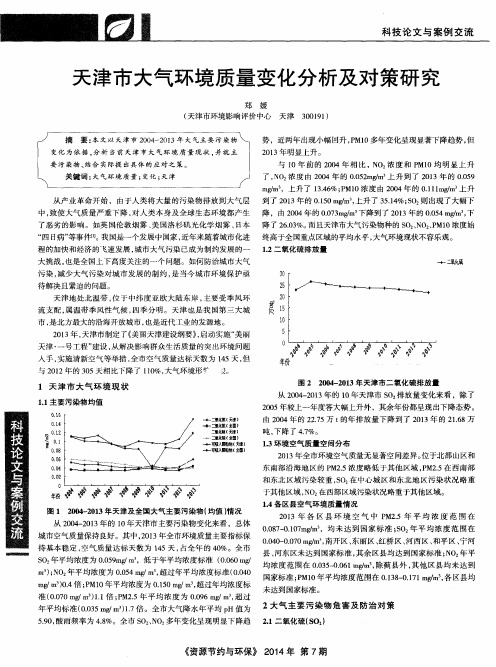 天津市大气环境质量变化分析及对策研究