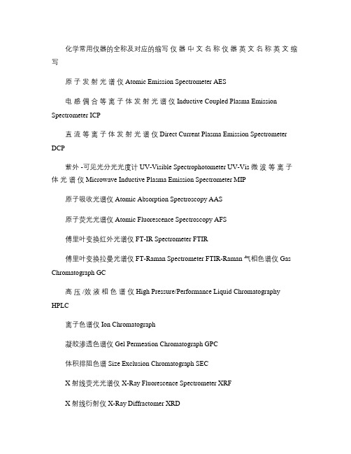 化学常用仪器的全称及对应的缩写.