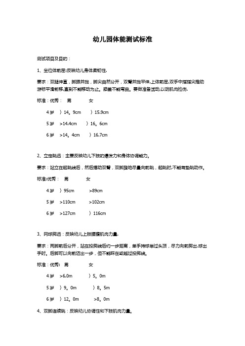 幼儿体能标准