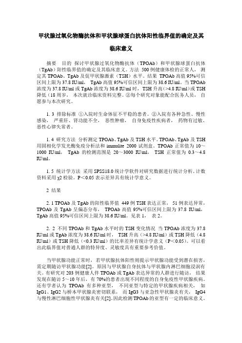 甲状腺过氧化物酶抗体和甲状腺球蛋白抗体阳性临界值的确定及其临床意义