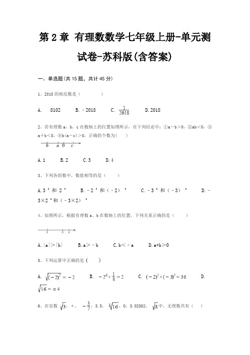 第2章 有理数数学七年级上册-单元测试卷-苏科版(含答案)