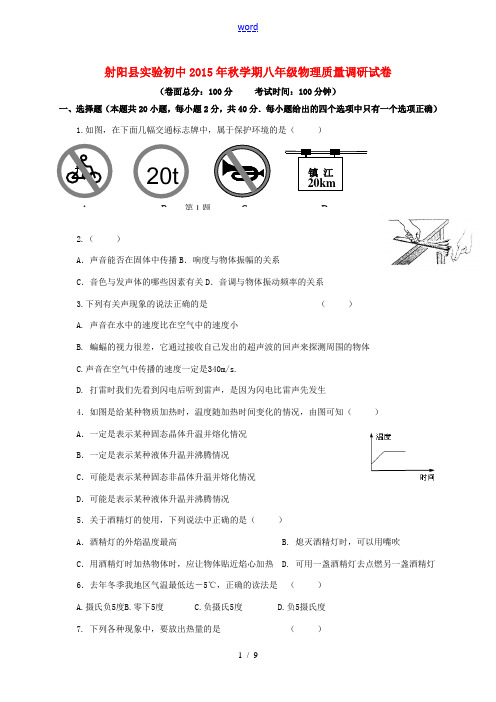 八年级物理10月质量调研试题 苏科版-苏科版初中八年级全册物理试题