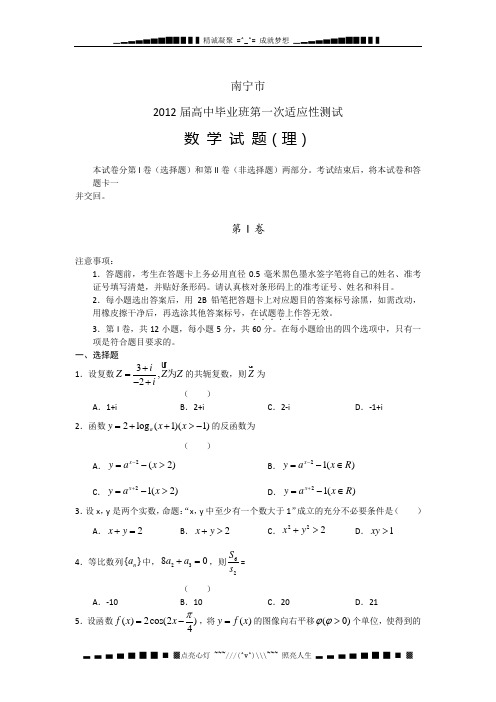 广西南宁市届高三第一次适应性测试 数学理 word版