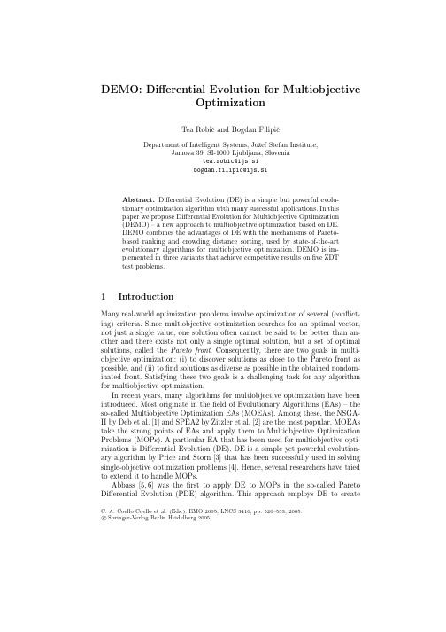 DEMO Differential evolution for multiobjective optimization