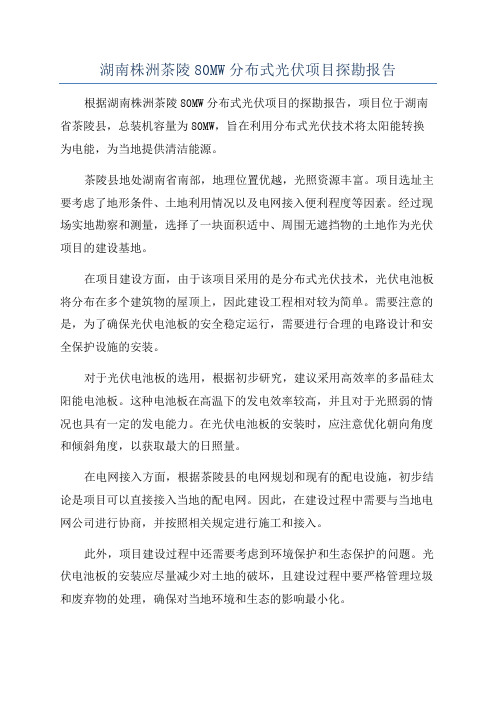 湖南株洲茶陵80MW分布式光伏项目探勘报告