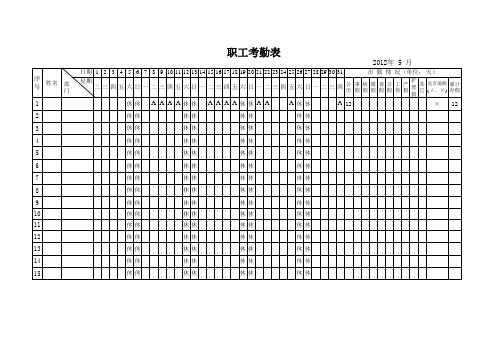 事业单位职工考勤表范本