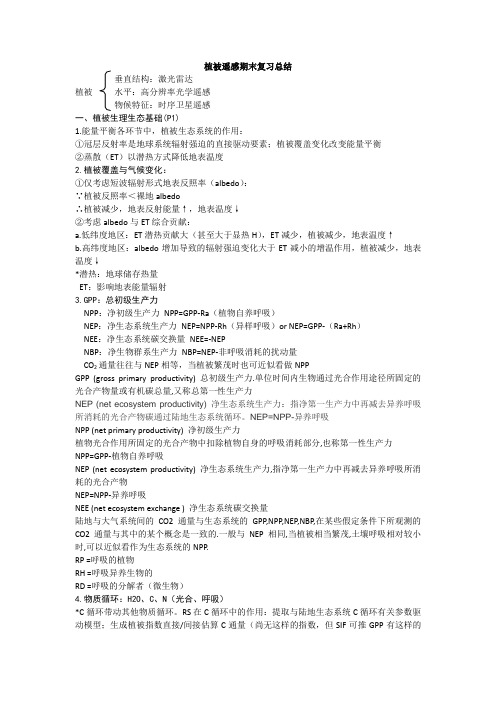 国科大 植被遥感 期末复习总结