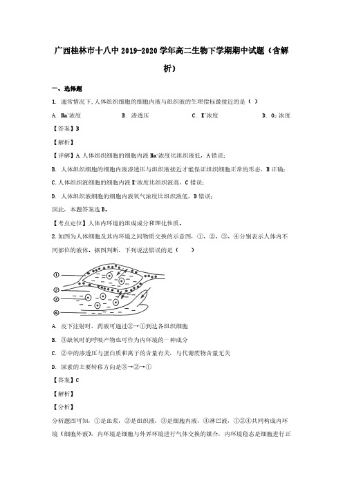 广西桂林市十八中2019-2020学年高二生物下学期期中试题(含解析)