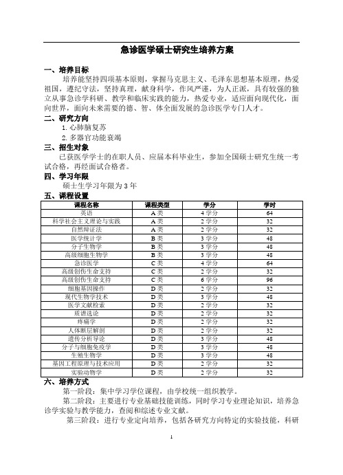 急诊医学硕士研究生培养方案