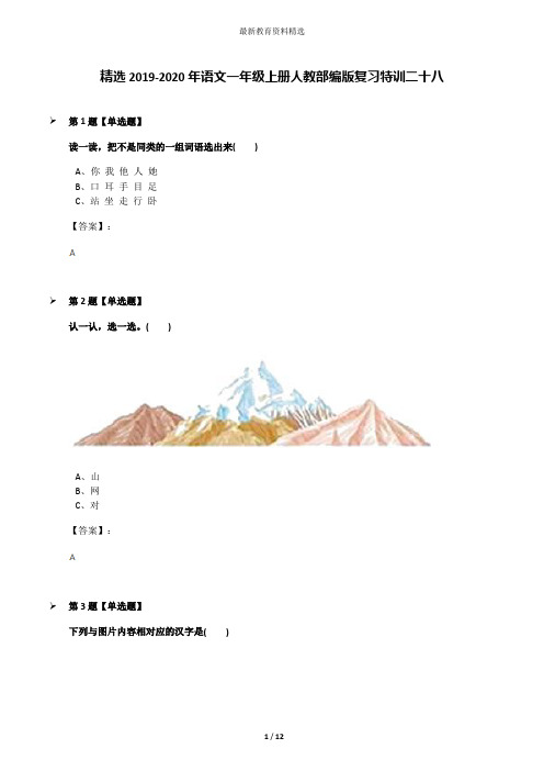 精选2019-2020年语文一年级上册人教部编版复习特训二十八