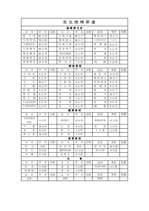 东 北 烧 烤 菜 谱