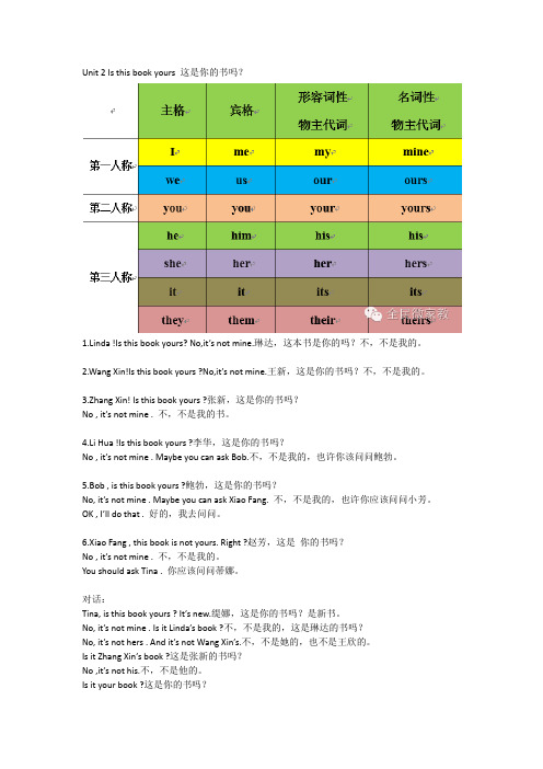 剑桥少儿英语二级第二单元Unit 2 Is this book yours 这是你的书吗