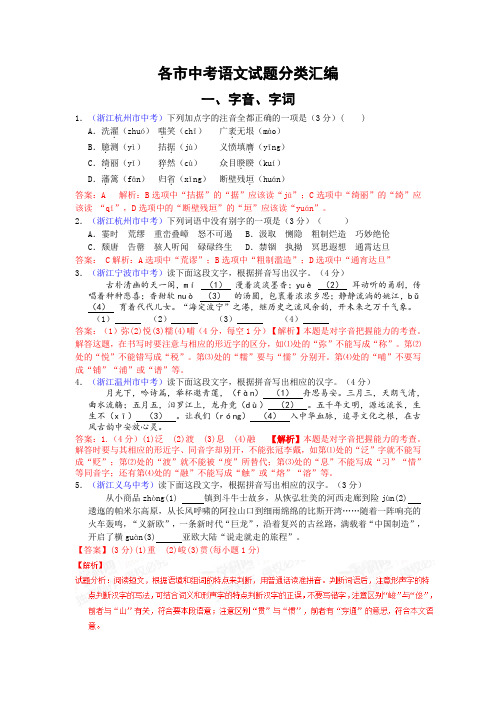 12市中考语文试题分类汇编(含解析)
