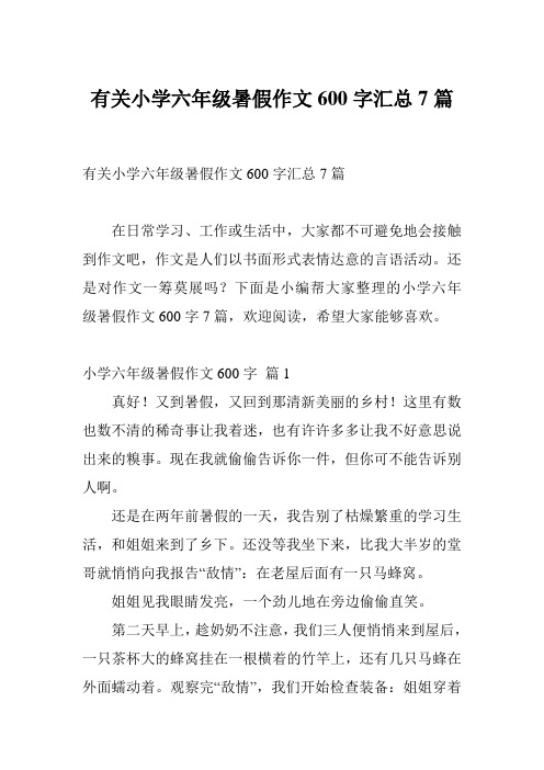 有关小学六年级暑假作文600字汇总7篇