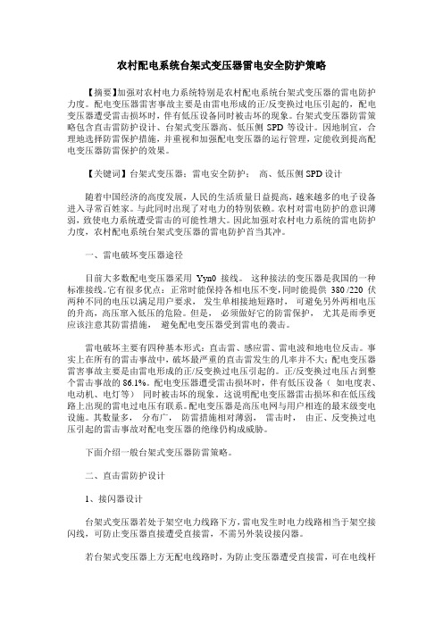 农村配电系统台架式变压器雷电安全防护策略