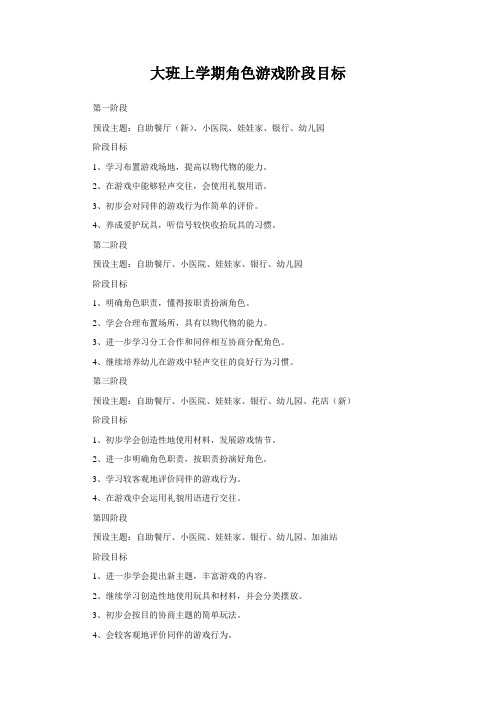 大班上学期角色游戏阶段目标