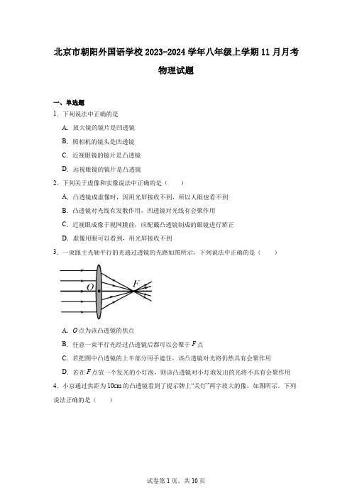 北京市朝阳外国语学校2023-2024学年八年级上学期11月月考物理试题