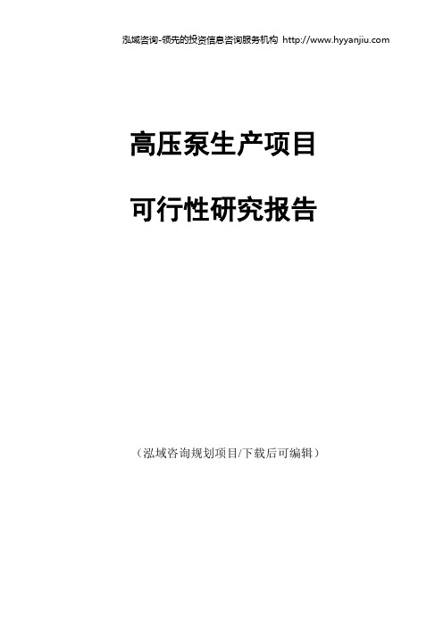 高压泵生产项目可行性研究报告