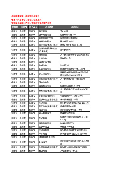 新版福建省泉州市石狮市电脑企业公司商家户名录单联系方式地址大全189家