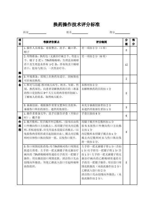 换药操作技术评分标准
