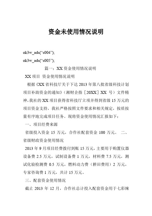 资金未使用情况说明