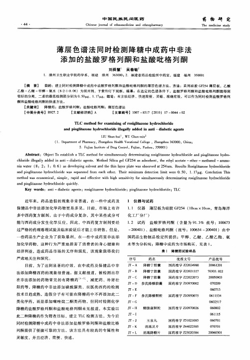 薄层色谱法同时检测降糖中成药中非法添加的盐酸罗格列酮和盐酸吡格列酮