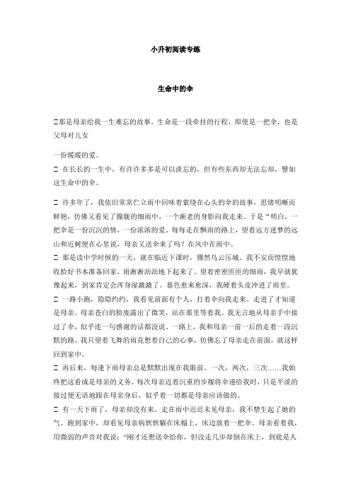 [最新版]六年级下册语文试题小升初阅读专练：生命中的伞(详解版含答案)全国通用